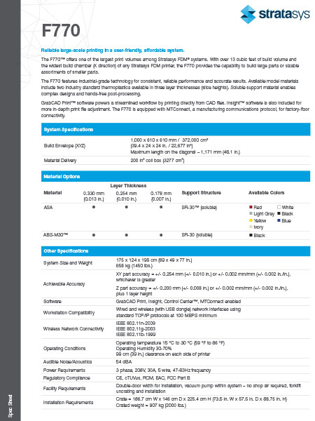 Stratasys F770 Information